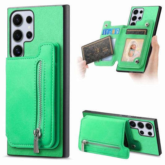 For Samsung Galaxy S25 Ultra 5G Retro MagSafe Zipper Wallet Card Bag Back Phone Case(Green) - Galaxy S25 Ultra 5G Cases by PMC Jewellery | Online Shopping South Africa | PMC Jewellery | Buy Now Pay Later Mobicred