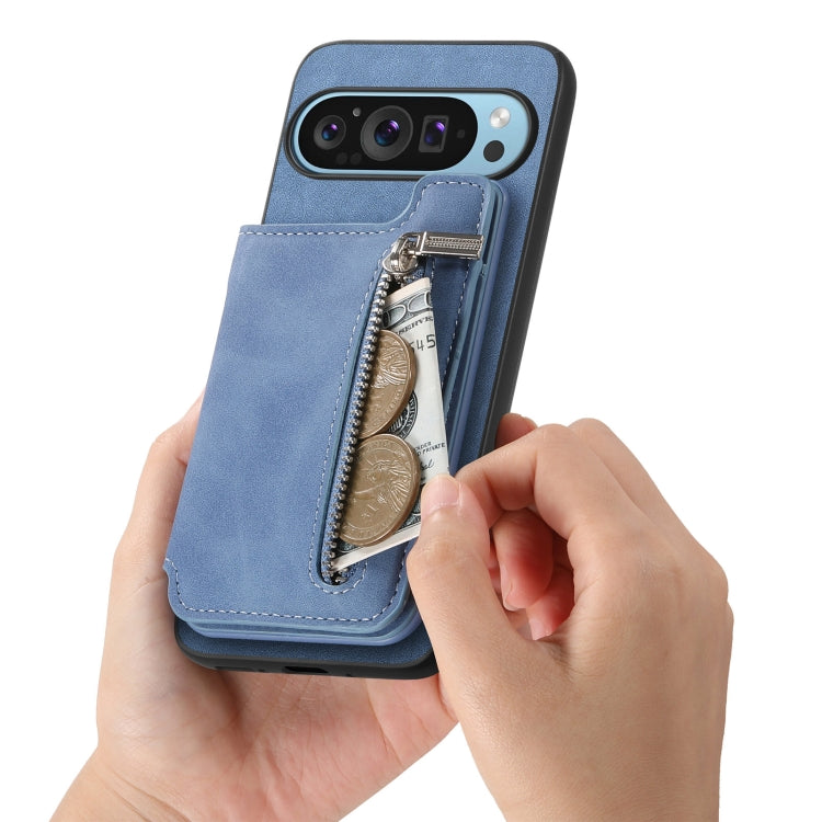 For Google Pixel 9 / 9 Pro Retro MagSafe Zipper Wallet Card Bag Back Phone Case(Blue) - Google Cases by PMC TechLife | Online Shopping South Africa | PMC TechLife | Buy Now Pay Later Mobicred