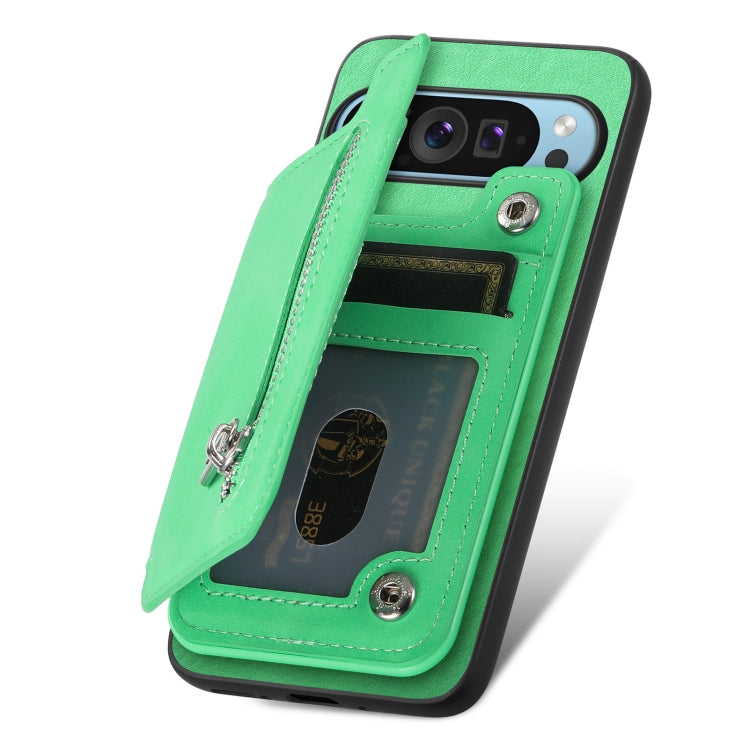 For Google Pixel 9 / 9 Pro Retro MagSafe Zipper Wallet Card Bag Back Phone Case(Green) - Google Cases by PMC TechLife | Online Shopping South Africa | PMC TechLife | Buy Now Pay Later Mobicred