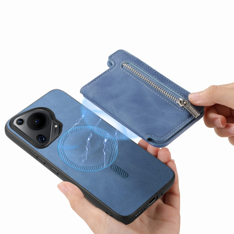For Huawei nova 13 Pro Retro MagSafe Zipper Wallet Card Bag Back Phone Case(Blue) - Huawei Cases by PMC TechLife | Online Shopping South Africa | PMC TechLife | Buy Now Pay Later Mobicred