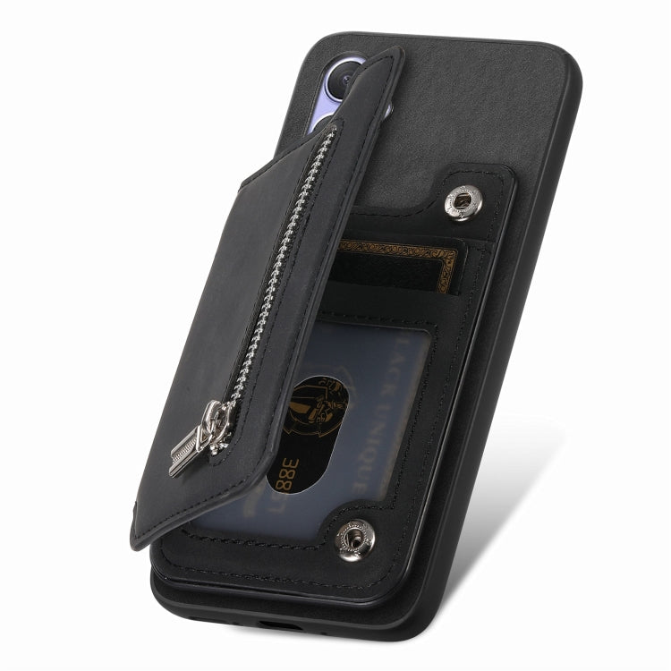 For Honor 100 Pro Retro MagSafe Zipper Wallet Card Bag Back Phone Case(Black) - Honor Cases by PMC TechLife | Online Shopping South Africa | PMC TechLife | Buy Now Pay Later Mobicred