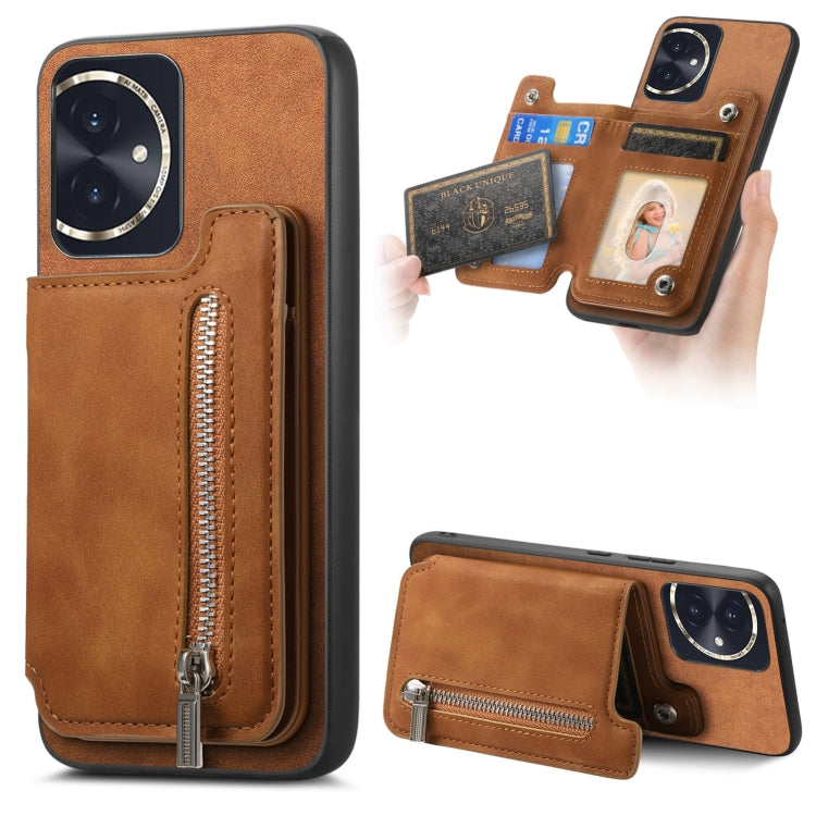 For Honor 100 Retro MagSafe Zipper Wallet Card Bag Back Phone Case(Brown) - Honor Cases by PMC TechLife | Online Shopping South Africa | PMC TechLife | Buy Now Pay Later Mobicred