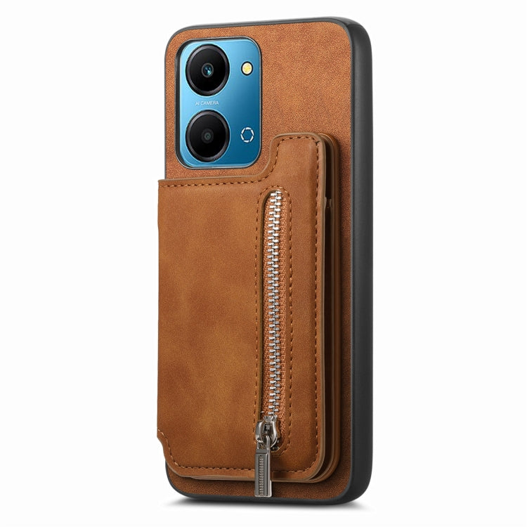 For Honor 100 Retro MagSafe Zipper Wallet Card Bag Back Phone Case(Brown) - Honor Cases by PMC TechLife | Online Shopping South Africa | PMC TechLife | Buy Now Pay Later Mobicred