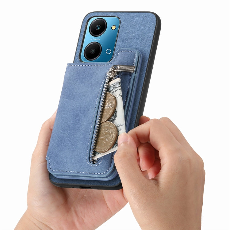 For Honor X50i+ Retro MagSafe Zipper Wallet Card Bag Back Phone Case(Blue) - Honor Cases by PMC TechLife | Online Shopping South Africa | PMC TechLife | Buy Now Pay Later Mobicred