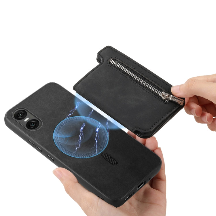 For Sony Xperia 5 V Retro MagSafe Zipper Wallet Card Bag Back Phone Case(Black) - Sony Cases by PMC TechLife | Online Shopping South Africa | PMC TechLife | Buy Now Pay Later Mobicred