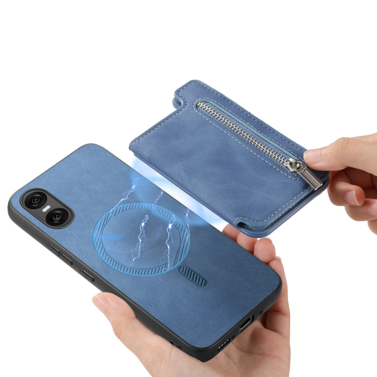 For Sony Xperia 10 V Retro MagSafe Zipper Wallet Card Bag Back Phone Case(Blue) - Sony Cases by PMC TechLife | Online Shopping South Africa | PMC TechLife | Buy Now Pay Later Mobicred