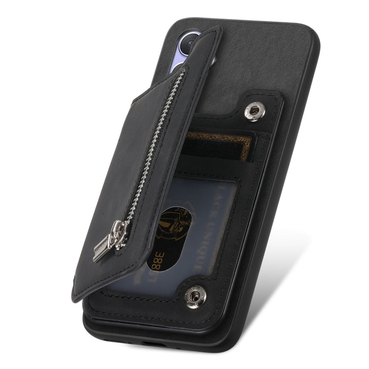 For Sony Xperia 10 V Retro MagSafe Zipper Wallet Card Bag Back Phone Case(Black) - Sony Cases by PMC TechLife | Online Shopping South Africa | PMC TechLife | Buy Now Pay Later Mobicred