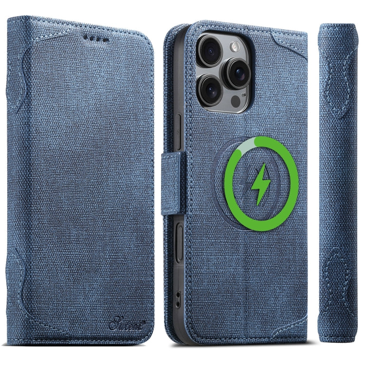 For iPhone 16 Pro Suteni J07 Multi-functional Horizontal MagSafe Denim Leather Phone Case(Blue) - iPhone 16 Pro Cases by Suteni | Online Shopping South Africa | PMC Jewellery | Buy Now Pay Later Mobicred