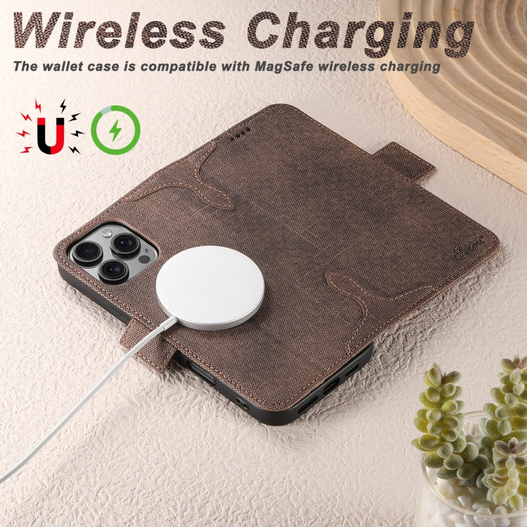 For iPhone 16 Plus Suteni J07 Multi-functional Horizontal MagSafe Denim Leather Phone Case(Brown) - iPhone 16 Plus Cases by Suteni | Online Shopping South Africa | PMC Jewellery | Buy Now Pay Later Mobicred