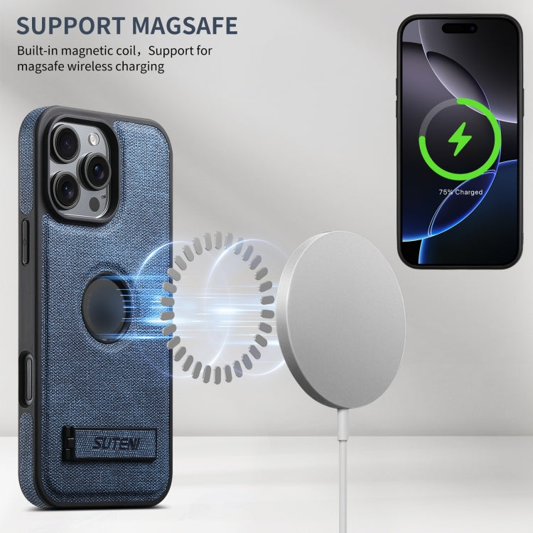 For iPhone 16 Pro Suteni G2 Holder Denim Leather Back MagSafe Phone Case(Blue) - iPhone 16 Pro Cases by Suteni | Online Shopping South Africa | PMC Jewellery | Buy Now Pay Later Mobicred