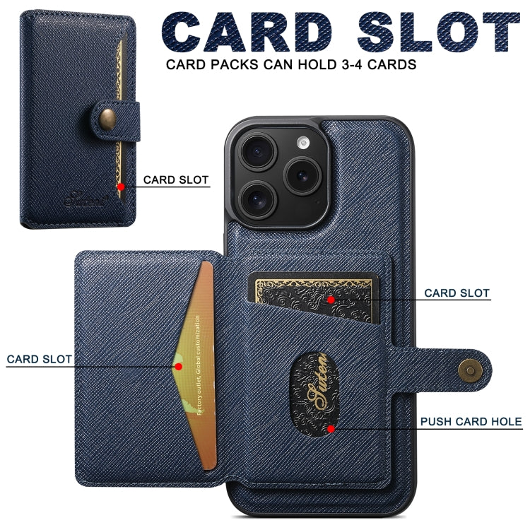 For iPhone 16 Pro Max Suteni H20 Cross-Grain MagSafe Horizontal Card Bag Back Phone Case(Blue) - iPhone 16 Pro Max Cases by Suteni | Online Shopping South Africa | PMC Jewellery | Buy Now Pay Later Mobicred