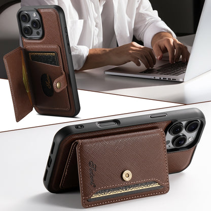 For iPhone 16 Pro Suteni H20 Cross-Grain MagSafe Horizontal Card Bag Back Phone Case(Brown) - iPhone 16 Pro Cases by Suteni | Online Shopping South Africa | PMC Jewellery | Buy Now Pay Later Mobicred