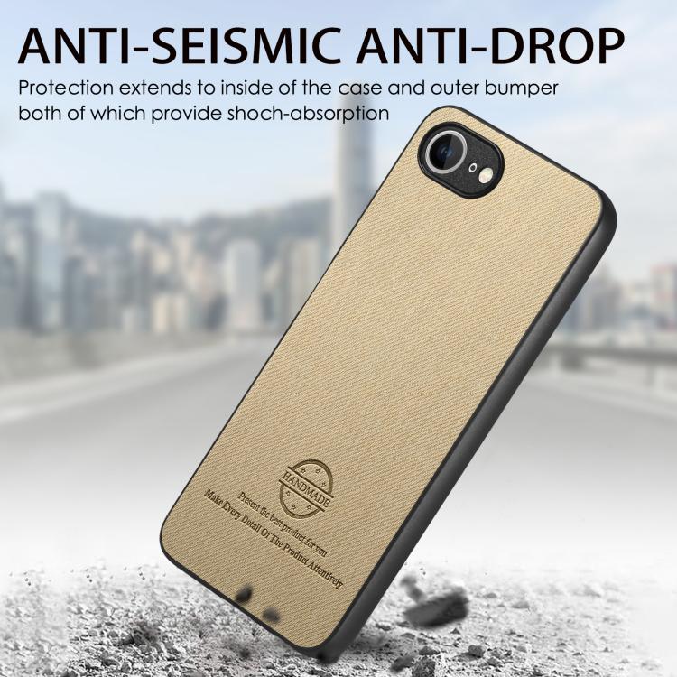 For iPhone 16e Twill Fabric Leather Skin Back Phone Case(Khaki) - iPhone 16e Cases by PMC TechLife | Online Shopping South Africa | PMC TechLife | Buy Now Pay Later Mobicred