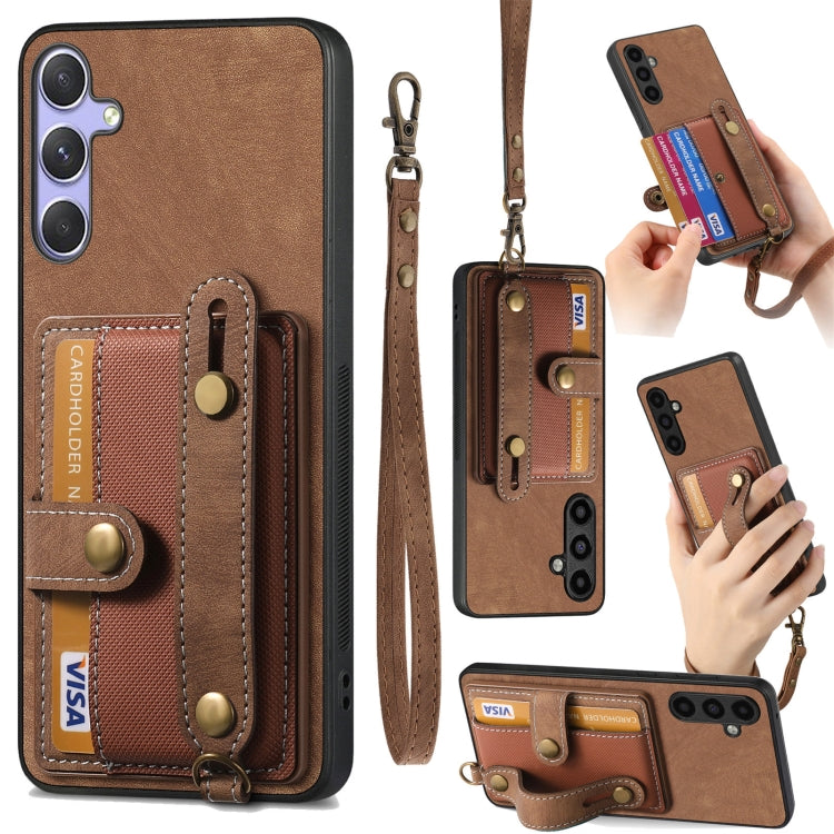 For Samsung Galaxy S25 5G Retro Cross Wristband Wallet Leather Back Phone Case(Brown) - Galaxy S25 5G Cases by PMC Jewellery | Online Shopping South Africa | PMC Jewellery | Buy Now Pay Later Mobicred