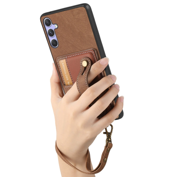 For Samsung Galaxy S25 5G Retro Cross Wristband Wallet Leather Back Phone Case(Brown) - Galaxy S25 5G Cases by PMC Jewellery | Online Shopping South Africa | PMC Jewellery | Buy Now Pay Later Mobicred