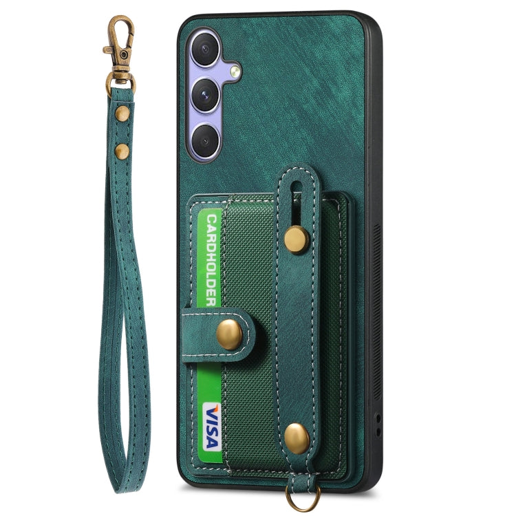 For Samsung Galaxy S25+ 5G Retro Cross Wristband Wallet Leather Back Phone Case(Green) - Galaxy S25+ 5G Cases by PMC Jewellery | Online Shopping South Africa | PMC Jewellery | Buy Now Pay Later Mobicred