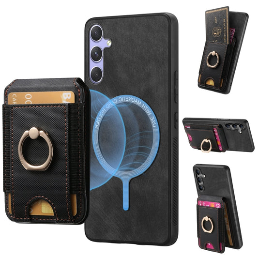 For Samsung Galaxy S25 5G Retro Splitable Magnetic Stand Card Bag Leather Phone Case(Black) - Galaxy S25 5G Cases by PMC Jewellery | Online Shopping South Africa | PMC Jewellery | Buy Now Pay Later Mobicred