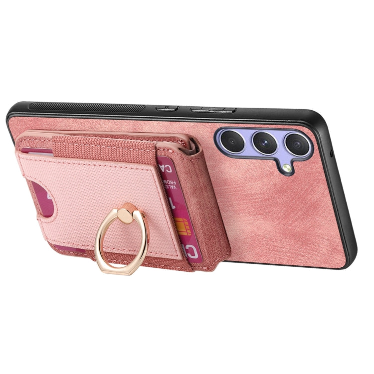 For Samsung Galaxy S25+ 5G Retro Splitable Magnetic Stand Card Bag Leather Phone Case(Pink) - Galaxy S25+ 5G Cases by PMC Jewellery | Online Shopping South Africa | PMC Jewellery | Buy Now Pay Later Mobicred