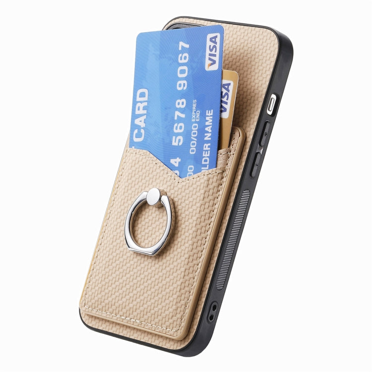 For Samsung Galaxy S25 5G Carbon Fiber Card Wallet Ring Phone Case(Khaki) - Galaxy S25 5G Cases by PMC Jewellery | Online Shopping South Africa | PMC Jewellery | Buy Now Pay Later Mobicred