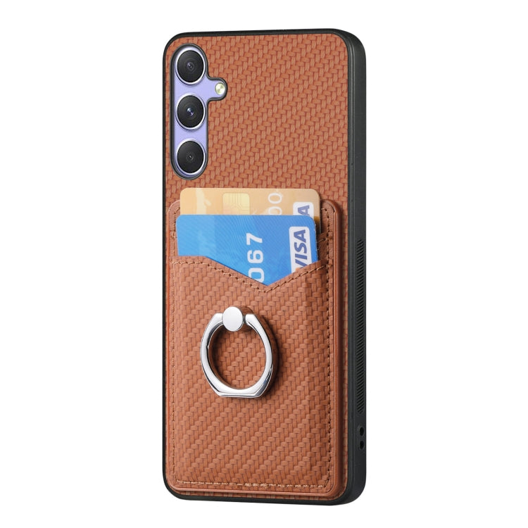 For Samsung Galaxy S25+ 5G Carbon Fiber Card Wallet Ring Phone Case(Brown) - Galaxy S25+ 5G Cases by PMC Jewellery | Online Shopping South Africa | PMC Jewellery | Buy Now Pay Later Mobicred