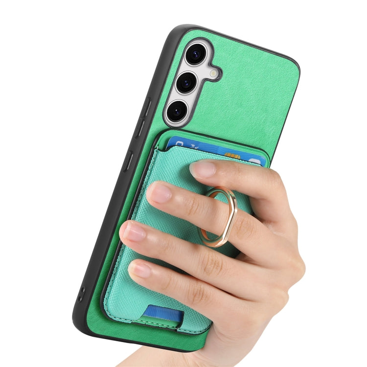 For Samsung Galaxy S25+ 5G Retro Cross Leather Ring Vertical Insert Card Bag MagSafe Phone Case(Green) - Galaxy S25+ 5G Cases by PMC Jewellery | Online Shopping South Africa | PMC Jewellery | Buy Now Pay Later Mobicred