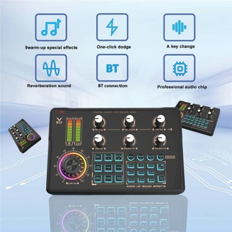 V80 For Mobile Phone Computer Portable Live Streaming Karaoke Sound Card Mixer - Live Sound Effects Processors by PMC TechLife | Online Shopping South Africa | PMC TechLife | Buy Now Pay Later Mobicred