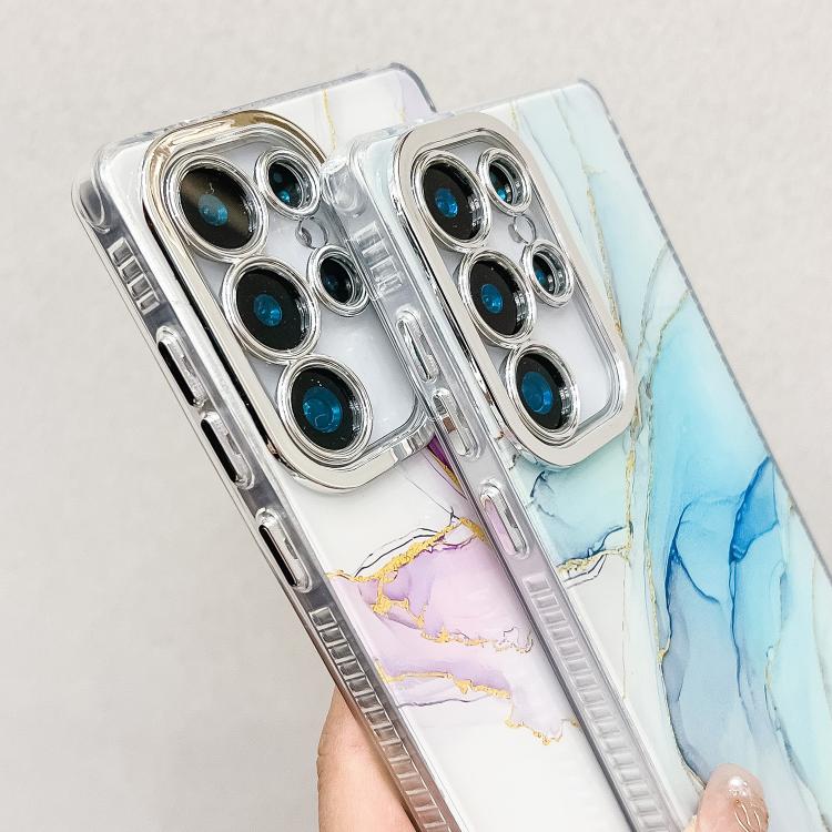 For Samsung Galaxy S25 5G Electroplated Marble Texture Phone Case(Gold White M1) - Galaxy S25 5G Cases by PMC Jewellery | Online Shopping South Africa | PMC Jewellery | Buy Now Pay Later Mobicred