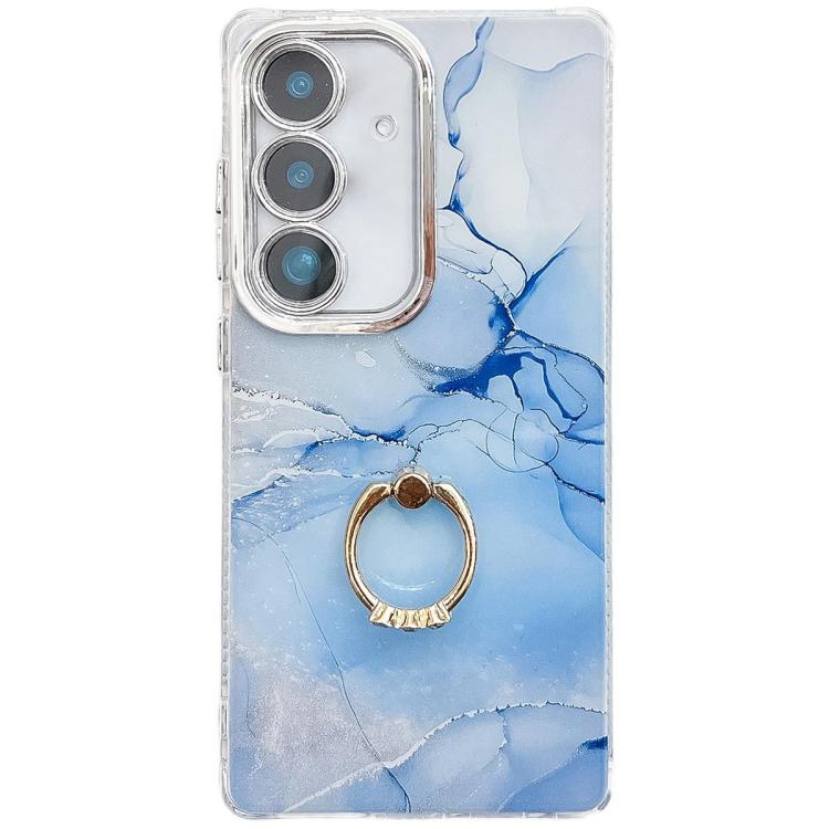 For Samsung Galaxy S25 5G Electroplated Marble Texture Ring Holder Phone Case(Blue S11) - Galaxy S25 5G Cases by PMC Jewellery | Online Shopping South Africa | PMC Jewellery | Buy Now Pay Later Mobicred