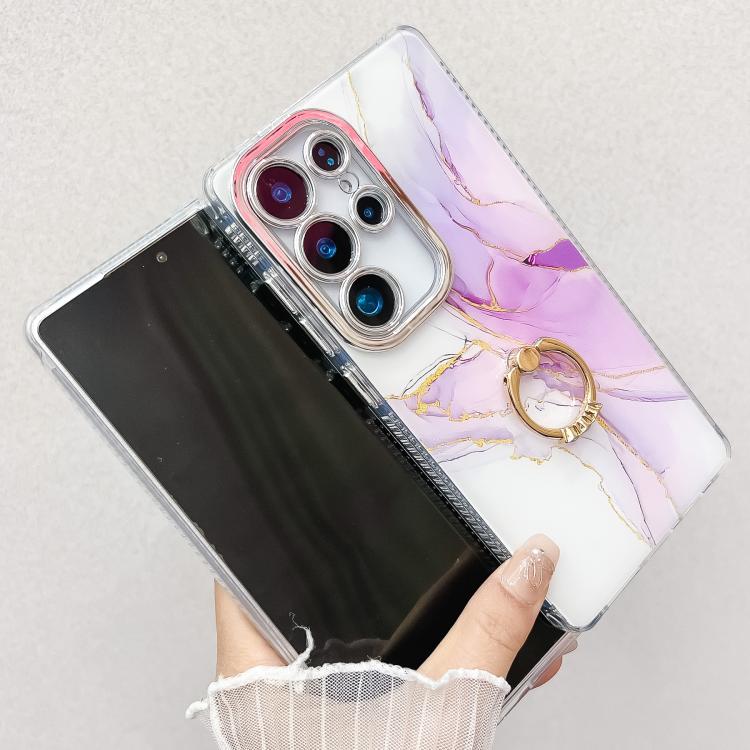 For Samsung Galaxy S25+ 5G Electroplated Marble Texture Ring Holder Phone Case(Dark Blue S16) - Galaxy S25+ 5G Cases by PMC Jewellery | Online Shopping South Africa | PMC Jewellery | Buy Now Pay Later Mobicred