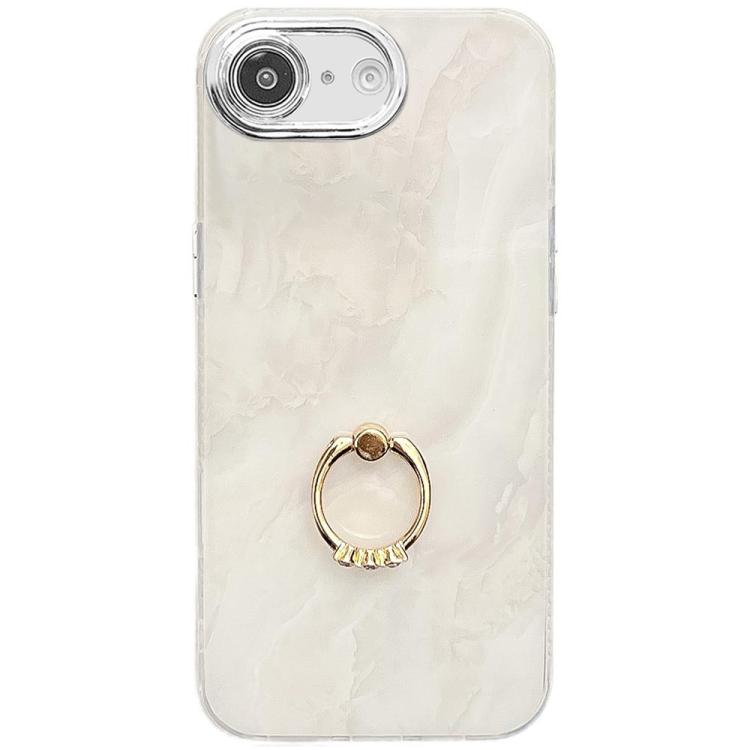 For iPhone 16e Electroplated Marble Texture Ring Holder Phone Case(White S8) - iPhone 16e Cases by PMC TechLife | Online Shopping South Africa | PMC TechLife | Buy Now Pay Later Mobicred