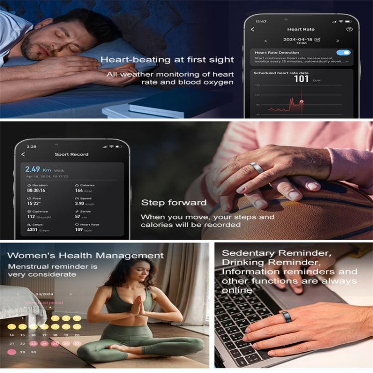 R10 SIZE 14 Smart Ring, Support Heart Rate / Blood Oxygen / Sleep / Multiple Sports Modes(Silver) - free shipping - PMC TechLife - Order now!