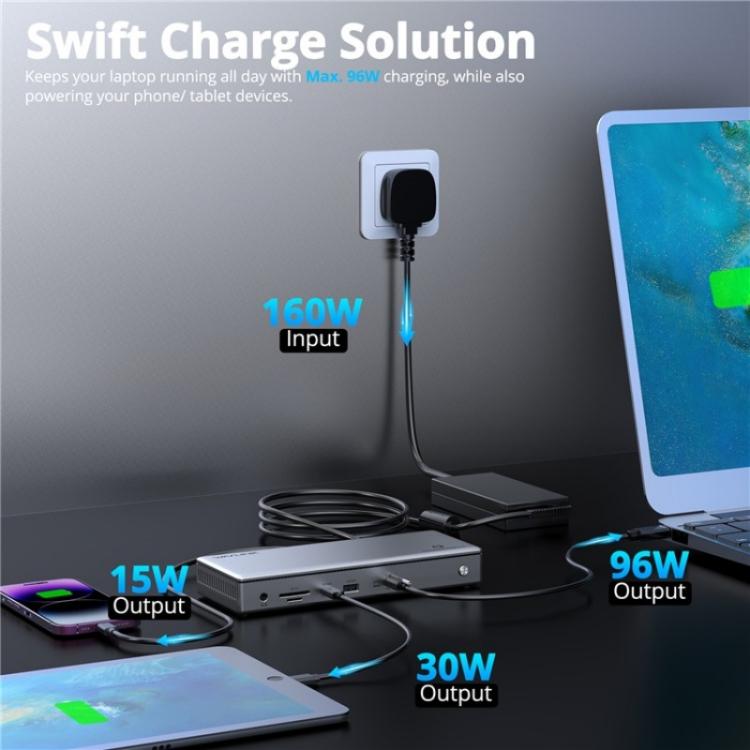 WAVLINK UTD45 96W Charging 8K / 4K Display Thunderbolt 4 Docking Station 13-in-1 Hub(UK Plug) - free shipping - PMc TechLife - Order now!