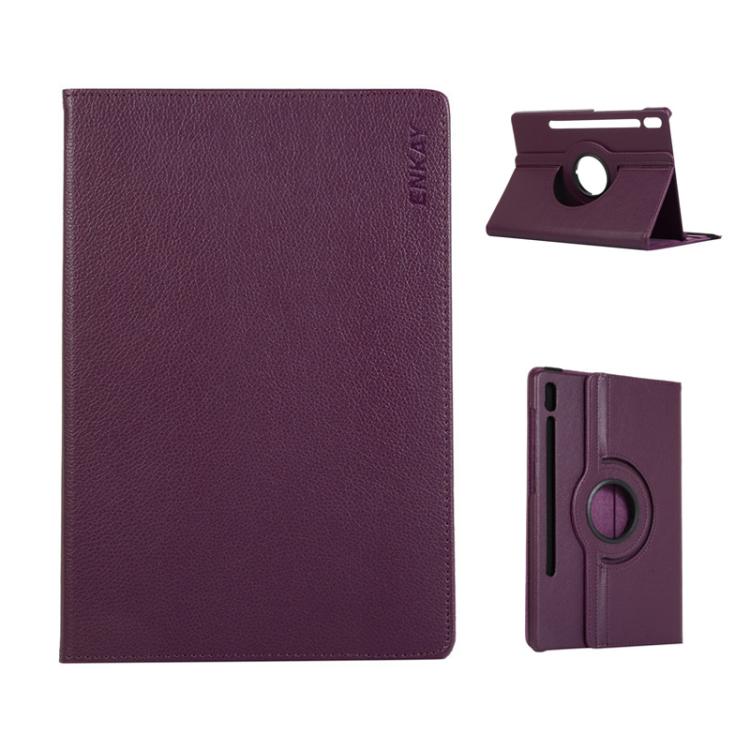 For Samsung Galaxy Tab S10 FE / S9 FE / S9 ENKAY 360 Degree Rotation Litchi Leather Smart Tablet Case(Dark Purple) - free shipping - PMc TechLife - Order now!