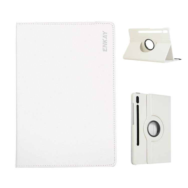 For Samsung Galaxy Tab S10 Ultra / S9 Ultra ENKAY 360 Degree Rotation Litchi Leather Smart Tablet Case(White) - free shipping - PMc TechLife - Order now!