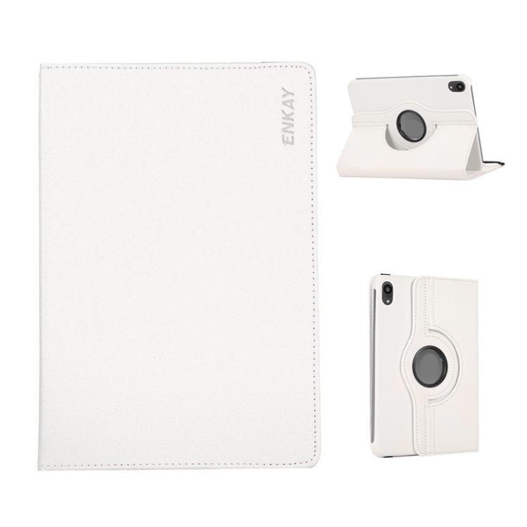 For iPad mini 2024 / mini 6 ENKAY 360 Degree Rotation Litchi Leather Smart Tablet Case(White) - free shipping - PMc TechLife - Order now!