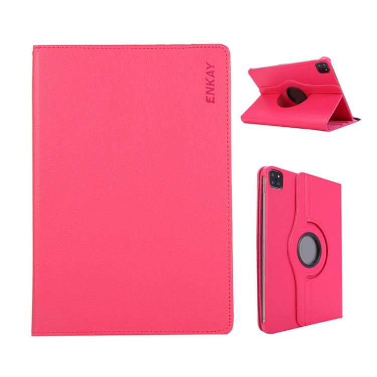 For iPad Pro 11 2024 ENKAY 360 Degree Rotation Litchi Leather Smart Tablet Case(Rose Red) - free shipping - PMc TechLife - Order now!