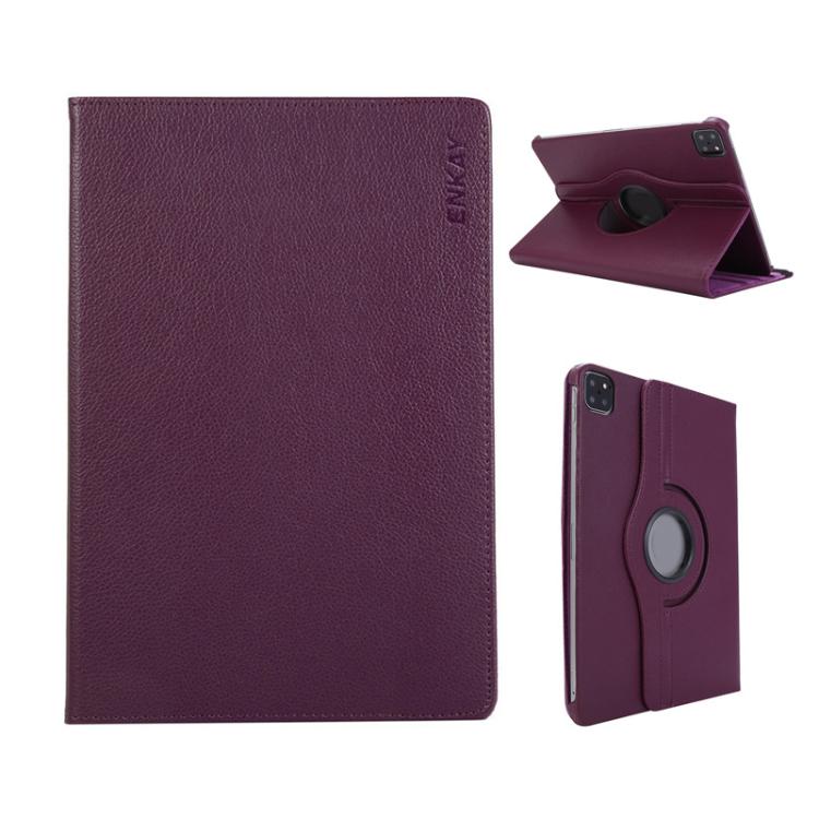 For iPad Pro 11 2024 ENKAY 360 Degree Rotation Litchi Leather Smart Tablet Case(Dark Purple) - free shipping - PMc TechLife - Order now!