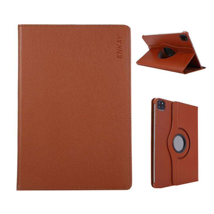 For iPad Pro 11 2024 ENKAY 360 Degree Rotation Litchi Leather Smart Tablet Case(Brown) - free shipping - PMc TechLife - Order now!