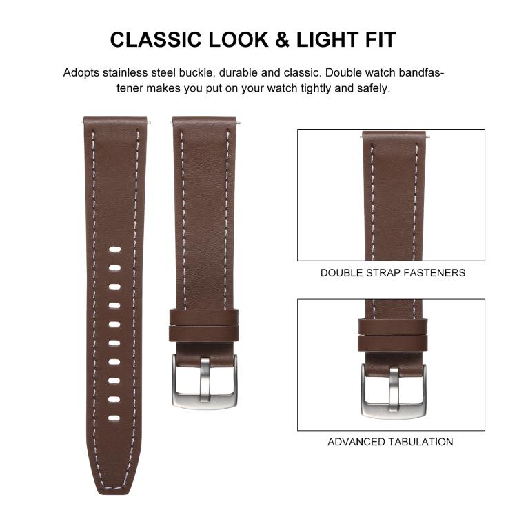 18mm Push Button Silver Steel Buckle Genuine Leather Watch Band(Black) - free shipping - PMC TechLife - Order now!