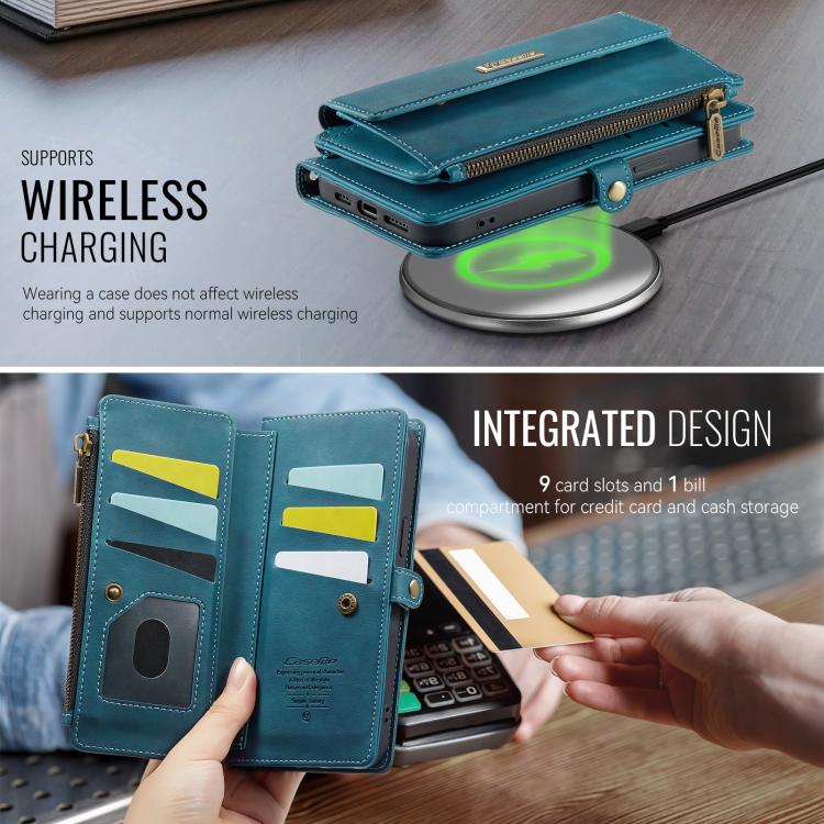 For iPhone 16e CaseMe C39 RFID Blocking Zipper Wallet Leather Phone Case with Crossbody Strap(Green) - free shipping - PMc TechLife - Order now!