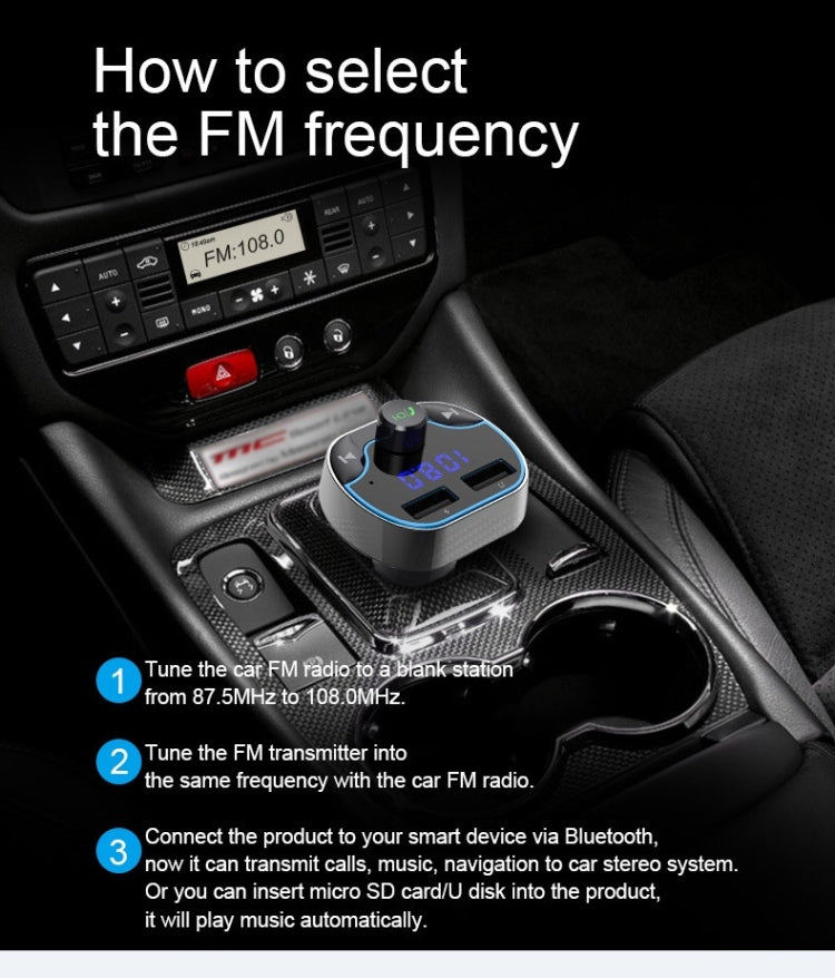 T24FM Transmitter Quick Charge Voice Navigation Car Hands-free Phone Bluetooth MP3 Player Black - Bluetooth Car Kits by PMC Jewellery | Online Shopping South Africa | PMC Jewellery | Buy Now Pay Later Mobicred