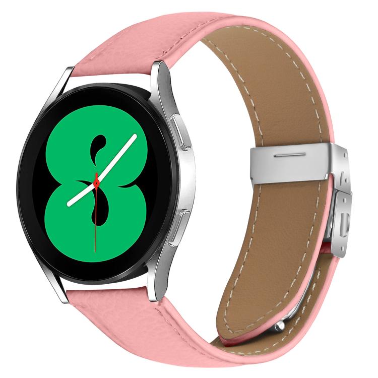 20mm Lychee Texture Silver Turtle Back Buckle Leather Watch Band(Pink) - free shipping - PMC TechLife - Order now!