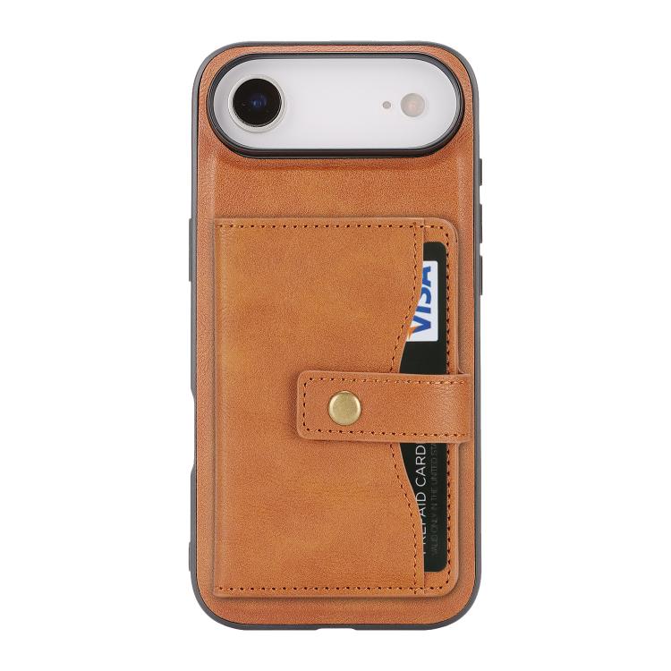 For iPhone 17 Air Kalebol Magnetic Button Card Bag MagSafe Ring Leather Phone Case(Brown) - iPhone 17 Air Cases by Kalebol | Online Shopping South Africa | PMC TechLife | Buy Now Pay Later Mobicred
