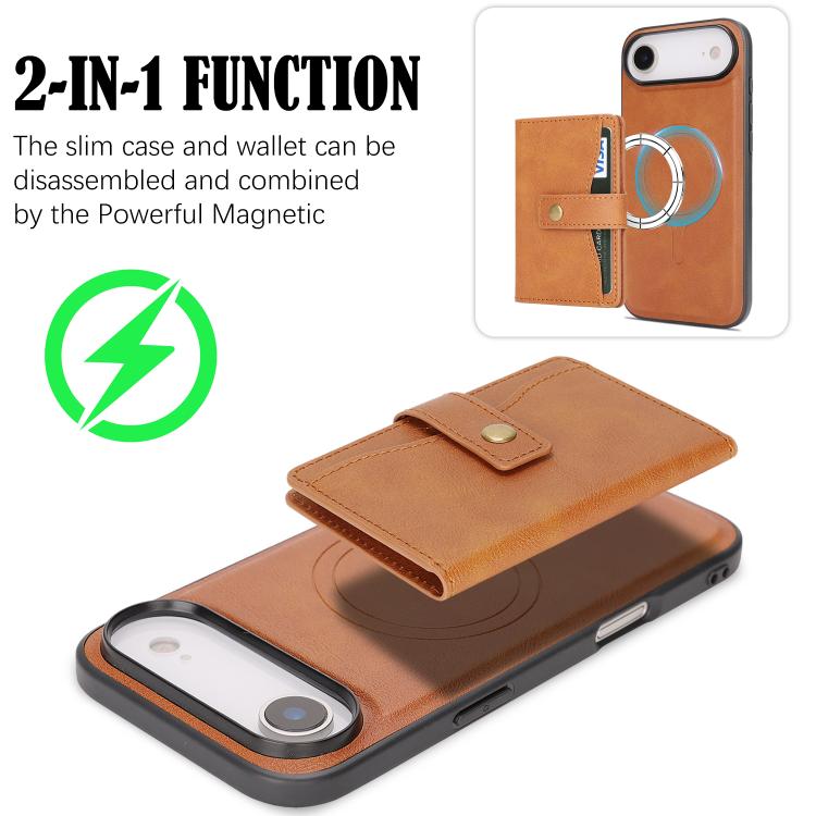 For iPhone 17 Air Kalebol Magnetic Button Card Bag MagSafe Ring Leather Phone Case(Brown) - iPhone 17 Air Cases by Kalebol | Online Shopping South Africa | PMC TechLife | Buy Now Pay Later Mobicred