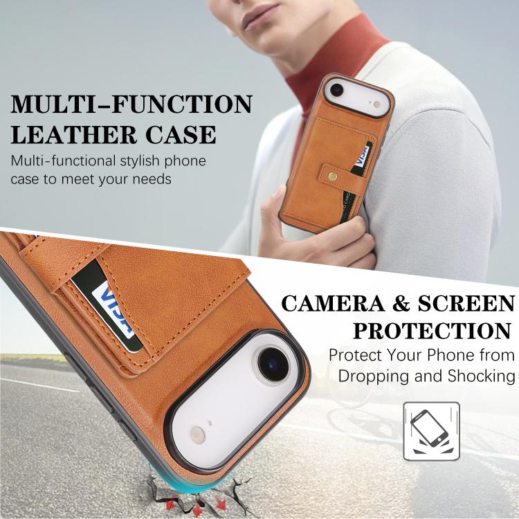 For iPhone 17 Air Kalebol Magnetic Button Card Bag MagSafe Ring Leather Phone Case(Brown) - iPhone 17 Air Cases by Kalebol | Online Shopping South Africa | PMC TechLife | Buy Now Pay Later Mobicred