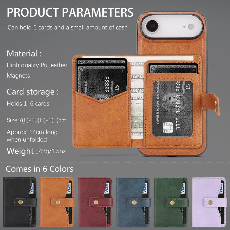 For iPhone 17 Air Kalebol Magnetic Button Card Bag MagSafe Ring Leather Phone Case(Brown) - iPhone 17 Air Cases by Kalebol | Online Shopping South Africa | PMC TechLife | Buy Now Pay Later Mobicred