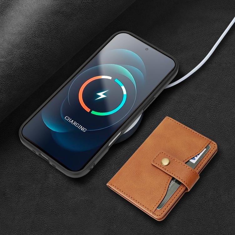 For iPhone 17 Air Kalebol Magnetic Button Card Bag MagSafe Ring Leather Phone Case(Brown) - iPhone 17 Air Cases by Kalebol | Online Shopping South Africa | PMC TechLife | Buy Now Pay Later Mobicred