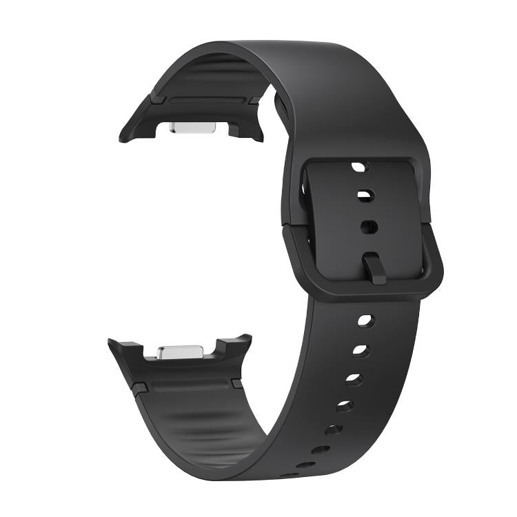 For Samsung Galaxy Watch8 44mm Diamond Bezel and Solid Color Stitched Silicone Watch Band(Black Silver) - free shipping - PMC TechLife - Order now!