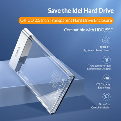 ORICO 2129U3 2.5 inch Transparent USB 3.0 Hard Drive Enclosure - HDD Enclosure by ORICO | Online Shopping South Africa | PMC Jewellery | Buy Now Pay Later Mobicred