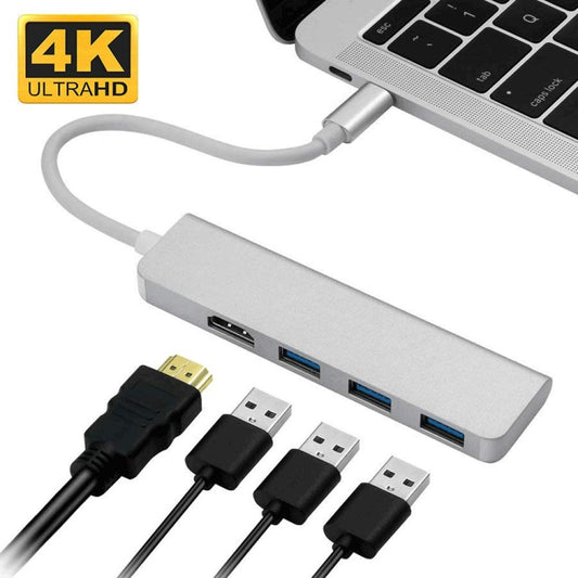 USB-C Hub, Type-C Adapter To HDMI,3 USB 3.0, Portable Aluminum USB C Dongle For MacBook Pro 2018/2017/2016 Chromebook Pixel, DELL XPS13 - USB HUB by PMC Jewellery | Online Shopping South Africa | PMC Jewellery | Buy Now Pay Later Mobicred